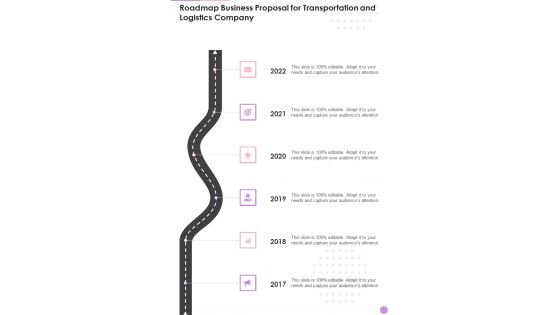 Roadmap Business Proposal For Transportation And Logistics Company One Pager Sample Example Document Roadmap Business Proposal For Transportation And Logistics Company One Pager Sample Example Document