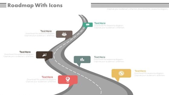 Roadmap Diagram With Icons For Business Milestones Powerpoint Slides