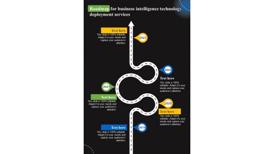 Roadmap For Business Intelligence Technology Deployment Services One Pager Sample Example Document