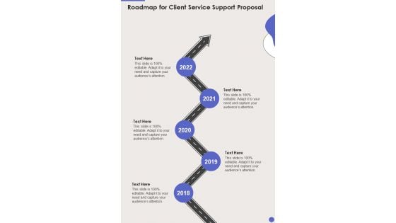 Roadmap For Client Service Support Proposal One Pager Sample Example Document