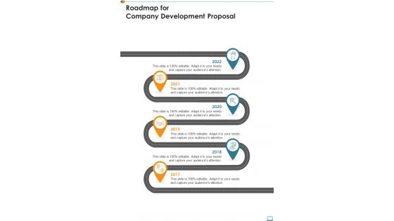 Roadmap For Company Development Proposal One Pager Sample Example Document