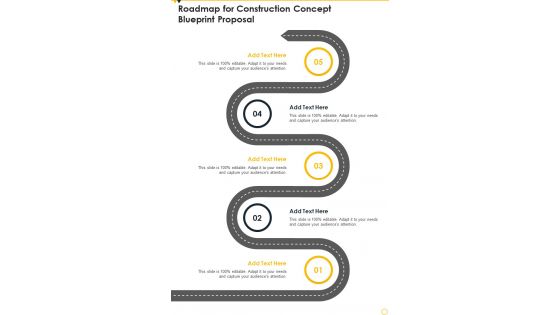 Roadmap For Construction Concept Blueprint Proposal One Pager Sample Example Document