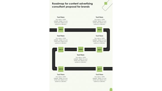 Roadmap For Content Advertising Consultant Proposal For Brands One Pager Sample Example Document