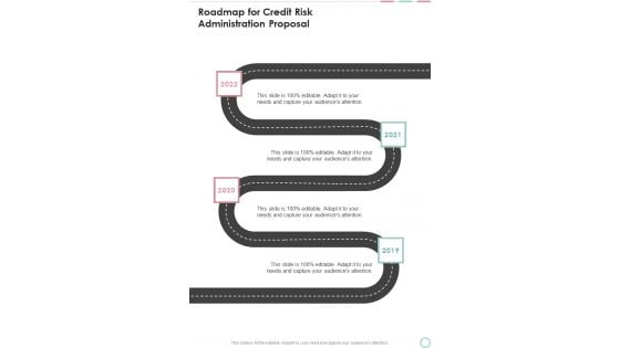 Roadmap For Credit Risk Administration Proposal One Pager Sample Example Document Roadmap For Credit Risk Administration Proposal One Pager Sample Example Document