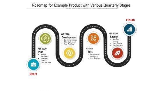 Roadmap For Example Product With Various Quarterly Stages Ppt PowerPoint Presentation File Example PDF