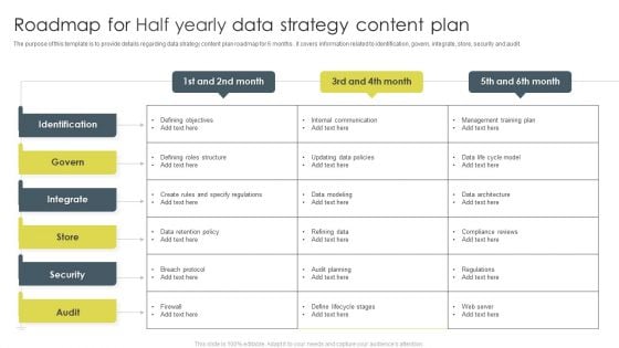 Roadmap For Half Yearly Data Strategy Content Plan Ppt Professional Background PDF