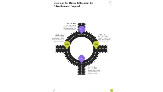 Roadmap For Hiring Influencers For Advertisement Proposal One Pager Sample Example Document