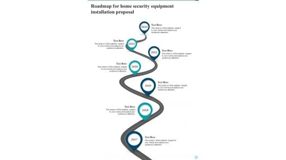 Roadmap For Home Security Equipment Installation Proposal One Pager Sample Example Document