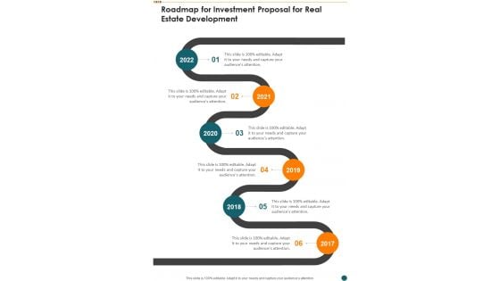 Roadmap For Investment Proposal For Real Estate Development One Pager Sample Example Document