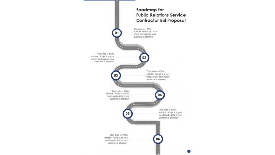 Roadmap For Public Relations Service Contractor Bid Proposal One Pager Sample Example Document