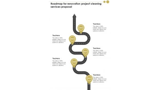 Roadmap For Renovation Project Cleaning Services Proposal One Pager Sample Example Document Roadmap For Renovation Project Cleaning Services Proposal One Pager Sample Example Document