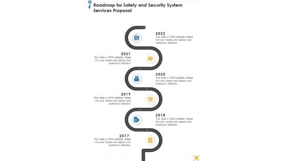 Roadmap For Safety And Security System Services Proposal One Pager Sample Example Document