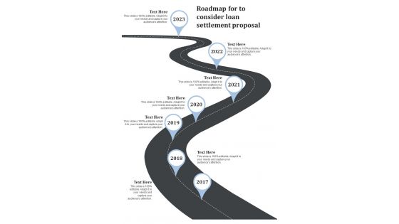 Roadmap For To Consider Loan Settlement Proposal One Pager Sample Example Document Roadmap For To Consider Loan Settlement Proposal One Pager Sample Example Document