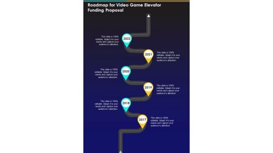 Roadmap For Video Game Elevator Funding Proposal One Pager Sample Example Document