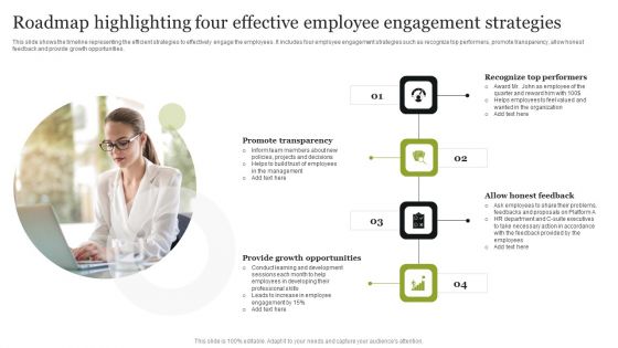 Roadmap Highlighting Four Effective Employee Engagement Strategies Microsoft PDF