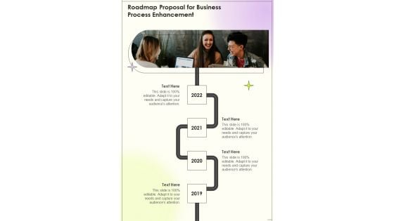 Roadmap Proposal For Business Process Enhancement One Pager Sample Example Document