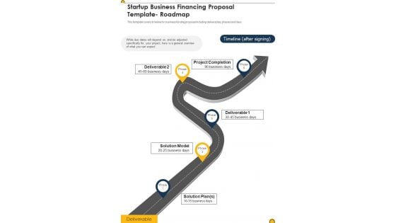 Roadmap Startup Business Financing Proposal Template One Pager Sample Example Document