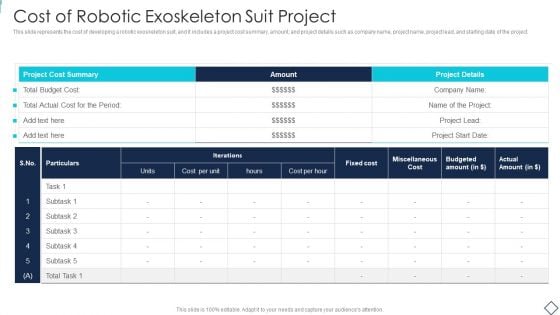 Robotic Armor IT Cost Of Robotic Exoskeleton Suit Project Brochure PDF