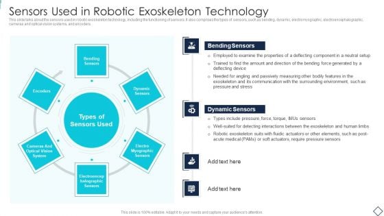 Robotic Armor IT Sensors Used In Robotic Exoskeleton Technology Template PDF