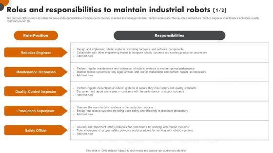 Robotic Automation In Workplace Roles And Responsibilities To Maintain Industrial Robots Ideas PDF