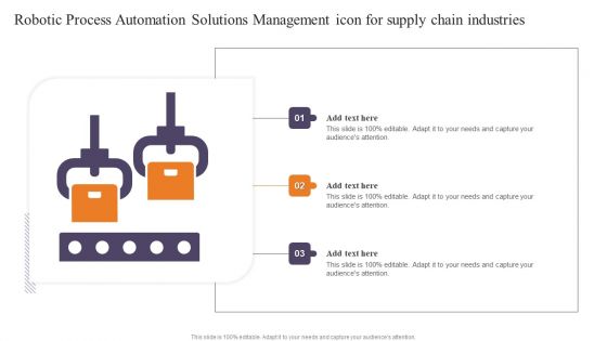 Robotic Process Automation Solutions Management Icon For Supply Chain Industries Mockup PDF