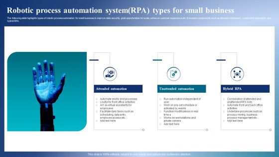 Robotic Process Automation Systemrpa Types For Small Business Summary PDF