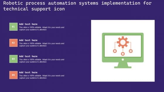 Robotic Process Automation Systems Implementation For Technical Support Icon Background PDF