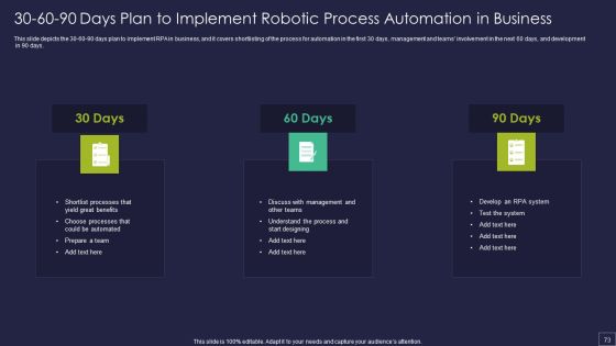 Robotic Process Automation Technology Ppt PowerPoint Presentation Complete Deck With Slides Slide73
