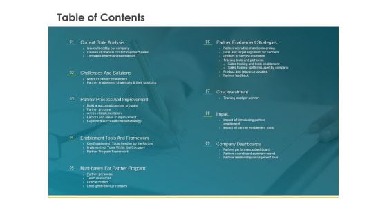 Robust Partner Sales Enablement Program Table Of Contents Information PDF Robust Partner Sales Enablement Program Table Of Contents Information PDF