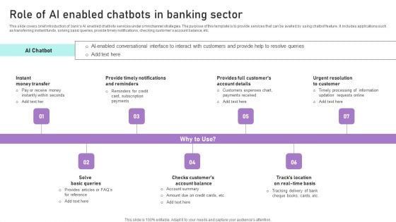 Role Of AI Enabled Chatbots In Banking Sector Ppt Model Infographic Template PDF Role Of AI Enabled Chatbots In Banking Sector Ppt Model Infographic Template PDF