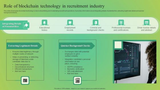 Role Of Blockchain Technology In Recruitment Industry Slides PDF