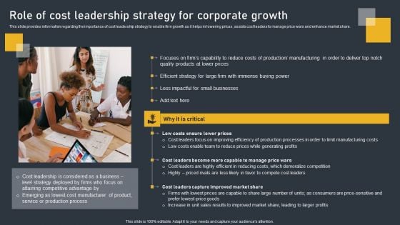 Role Of Cost Leadership Strategy For Corporate Growth Summary PDF