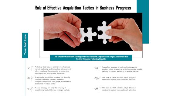 Role Of Effective Acquisition Tactics In Business Progress Ppt PowerPoint Presentation Summary Styles PDF