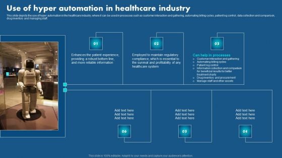 Role Of Hyperautomation In Redefining Business Use Of Hyper Automation In Healthcare Brochure PDF
