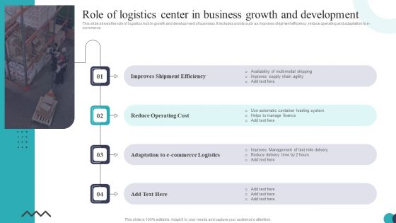 Role Of Logistics Center In Business Growth And Development Ppt Outline Portfolio PDF