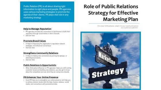 Role Of Public Relations Strategy For Effective Marketing Plan Ppt PowerPoint Presentation Inspiration Tips PDF