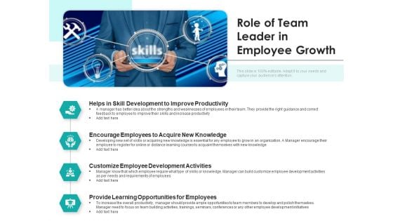 Role Of Team Leader In Employee Growth Ppt PowerPoint Presentation Gallery Graphic Tips PDF