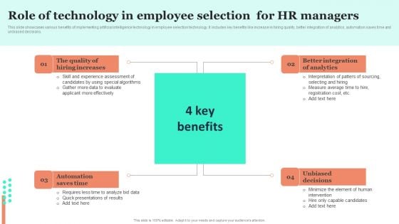 Role Of Technology In Employee Selection For HR Managers Inspiration PDF