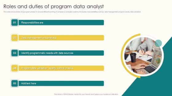 Roles And Duties Of Program Data Analyst Portrait PDF