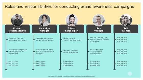 Roles And Responsibilities For Conducting Brand Awareness Campaigns Information PDF