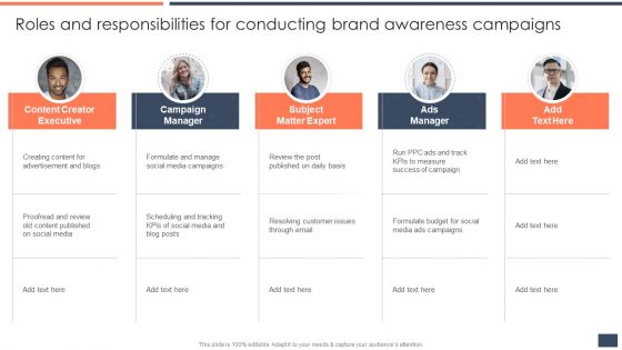 Roles And Responsibilities For Conducting Brand Awareness Campaigns Microsoft PDF