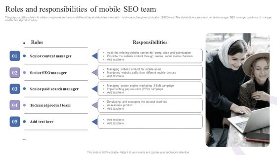 Roles And Responsibilities Of Mobile Seo Team Mobile Search Engine Optimization Guide Background PDF