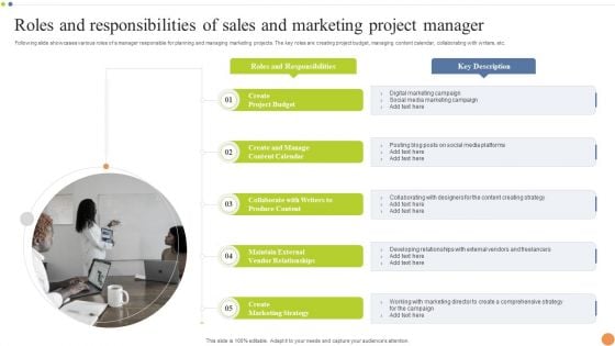 Roles And Responsibilities Of Sales And Marketing Project Manager Elements PDF