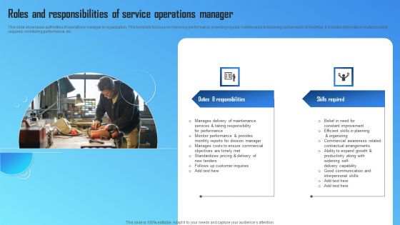 Roles And Responsibilities Of Service Operations Manager Formats PDF