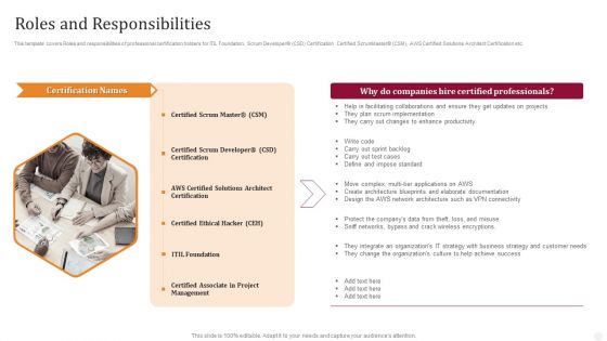 Roles And Responsibilities Technology License For IT Professional Summary PDF