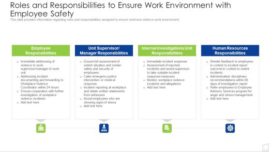 Roles And Responsibilities To Ensure Work Environment With Employee Safety Ppt Outline Format PDF
