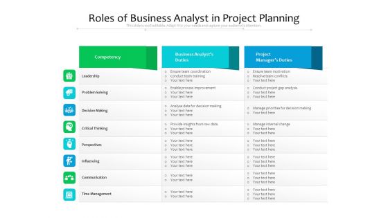 Roles Of Business Analyst In Project Planning Ppt PowerPoint Presentation Icon Designs Download PDF