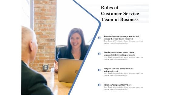 Roles Of Customer Service Team In Business Ppt PowerPoint Presentation Infographic Template Deck PDF