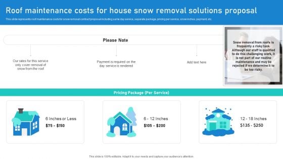 Roof Maintenance Costs For House Snow Removal Solutions Proposal Ppt Slides Design Ideas PDF