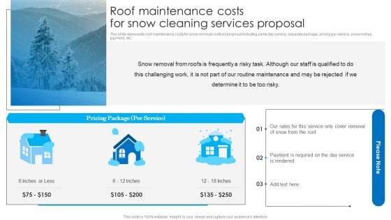 Roof Maintenance Costs For Snow Cleaning Services Proposal Ppt Summary Slideshow PDF